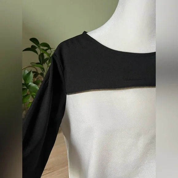 CALVIN KLEIN Black & White Colorblock Business Casual 3/4 Long Adjustable Sleeve - Picture 4 of 16